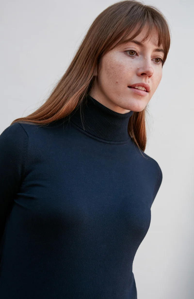 Womens Ultra Fine Cotton Roll Neck Long Sleeve Jumper