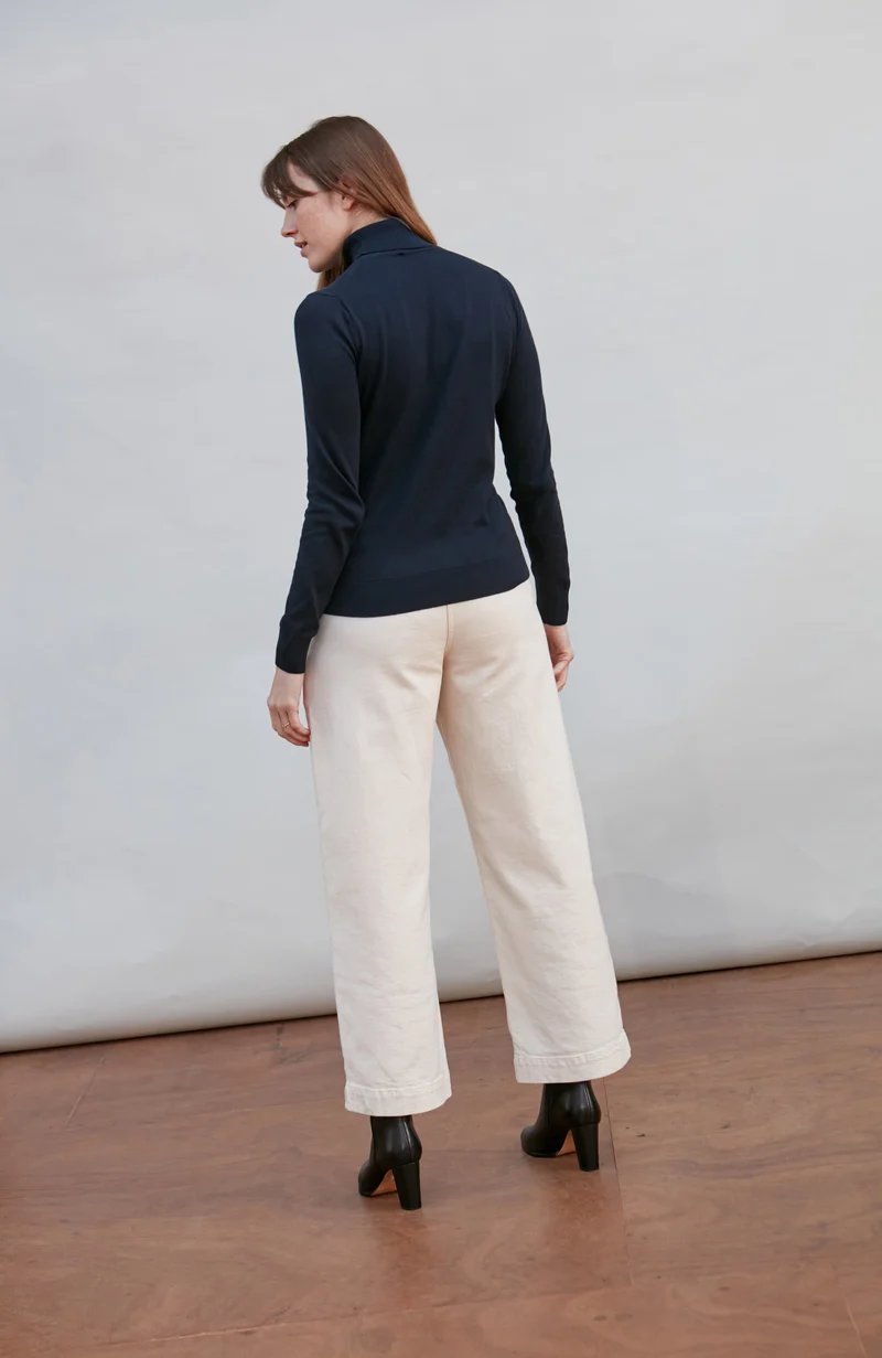 Womens Ultra Fine Cotton Roll Neck Long Sleeve Jumper