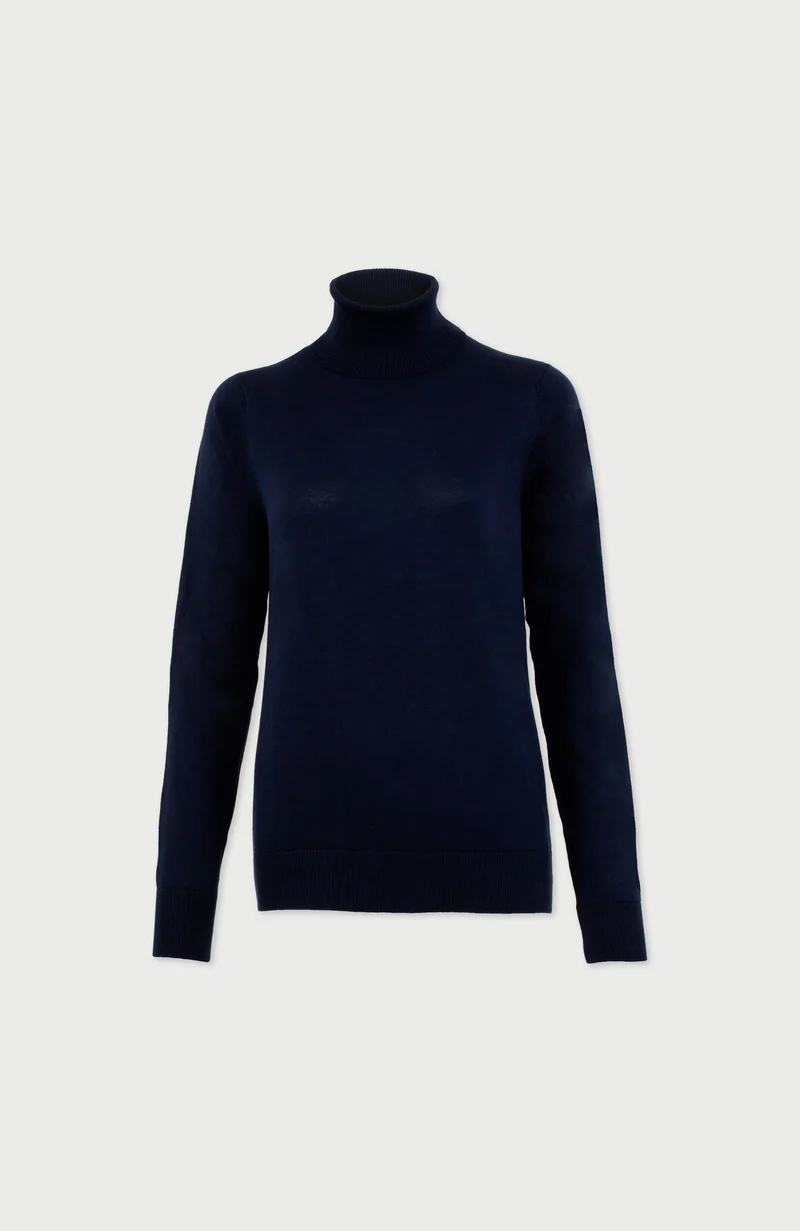 Womens Ultra Fine Cotton Roll Neck Long Sleeve Jumper