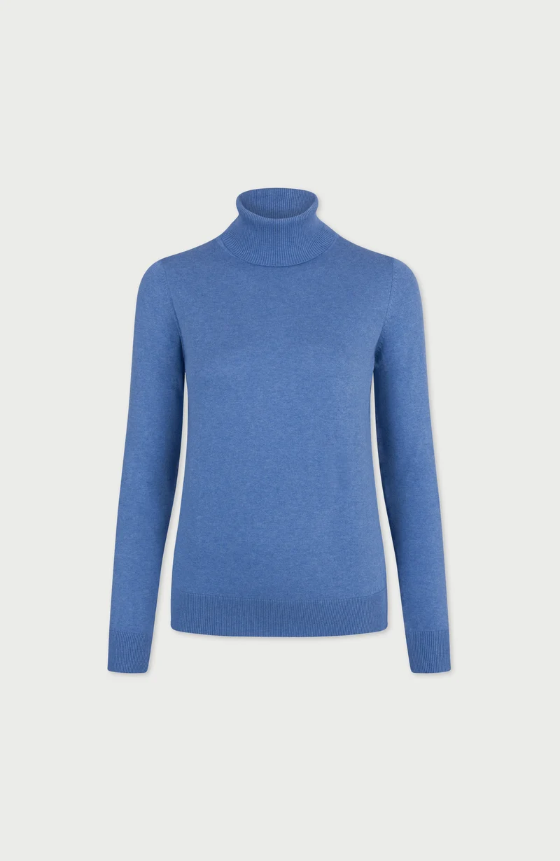 Womens Ultra Fine Cotton Roll Neck Long Sleeve Jumper