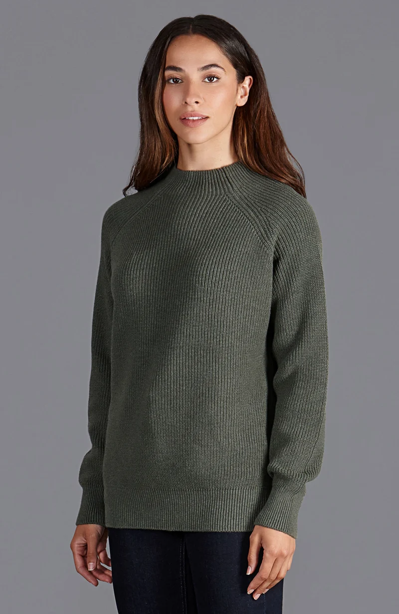 Womens Pure Cotton High Neck Raglan Jumper
