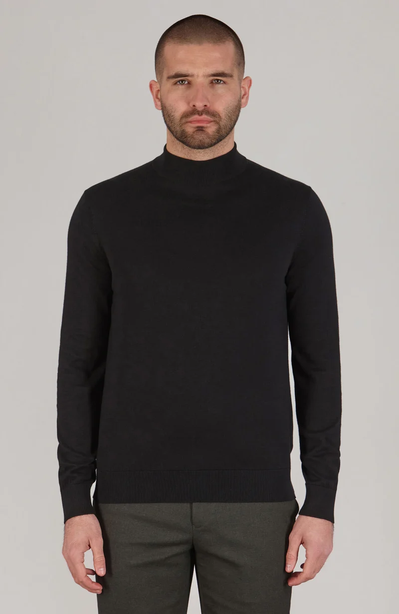 Mens Ultra Fine Cotton Mock Turtle Neck Jumper