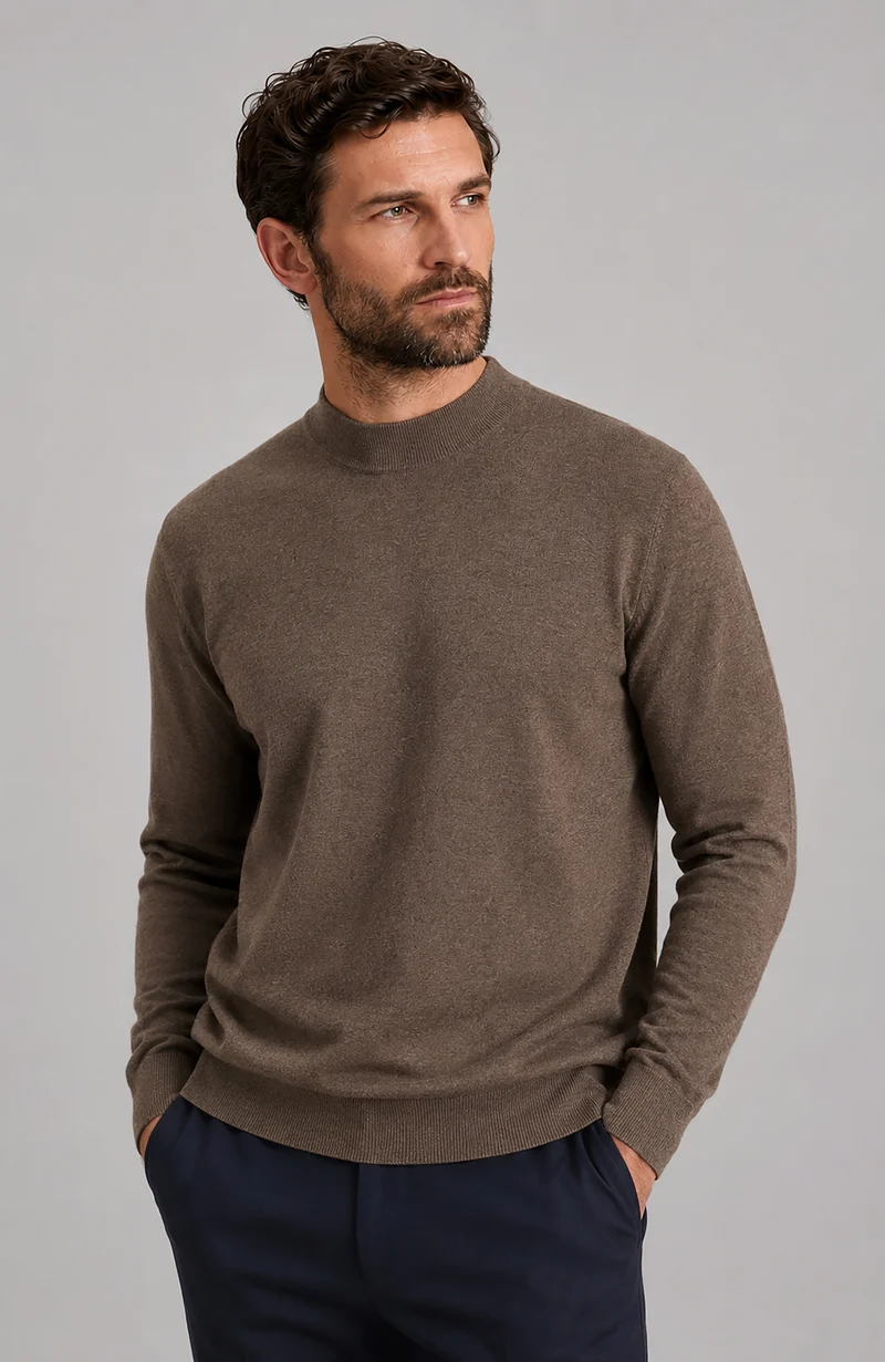 Mens Ultra Fine Cotton Mock Turtle Neck Jumper