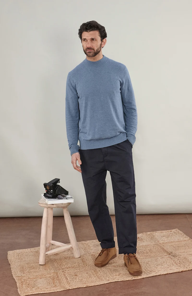 Mens Ultra Fine Cotton Mock Turtle Neck Jumper