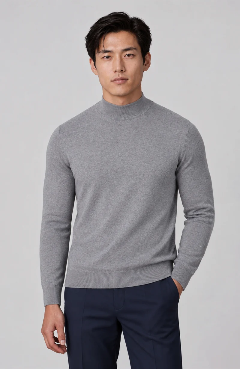 Mens Ultra Fine Cotton Mock Turtle Neck Jumper