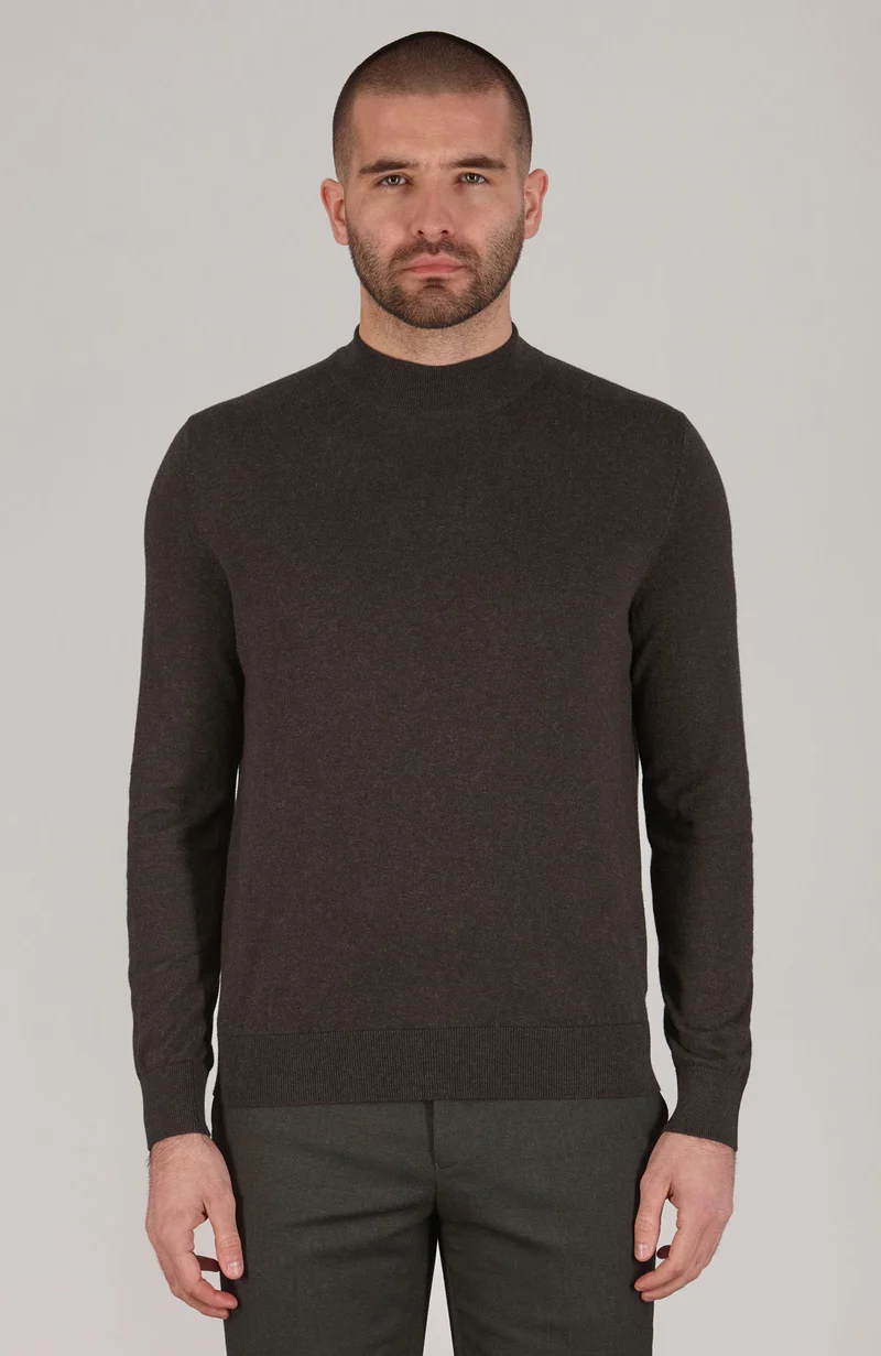 Mens Ultra Fine Cotton Mock Turtle Neck Jumper
