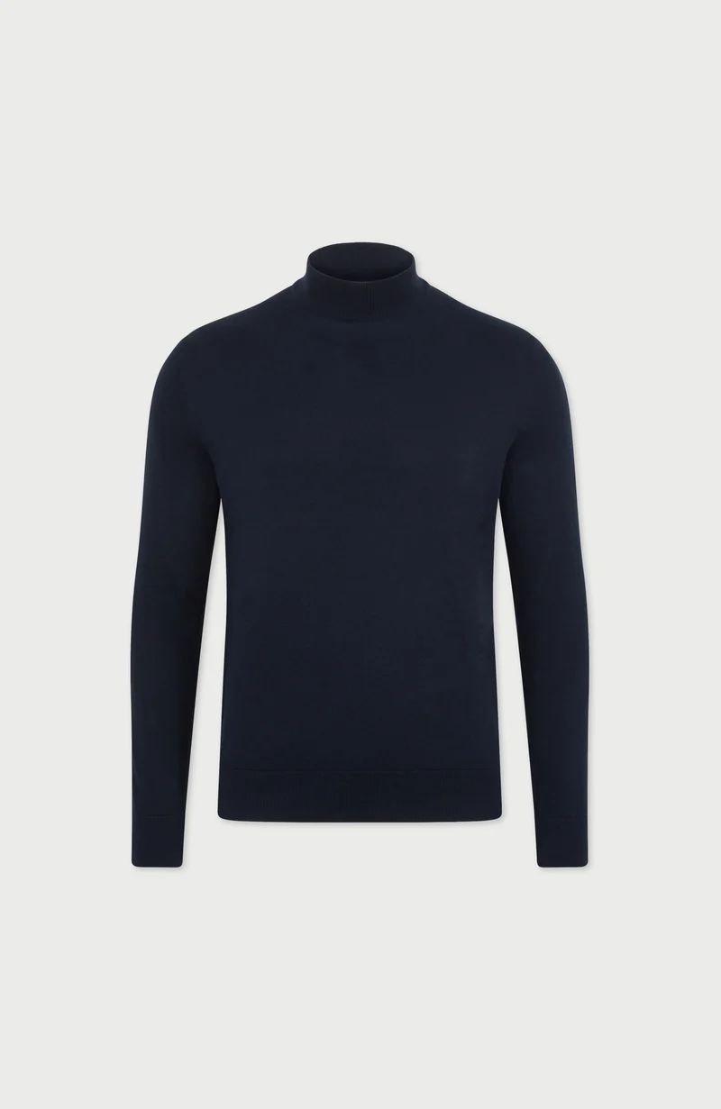 Mens Ultra Fine Cotton Mock Turtle Neck Jumper