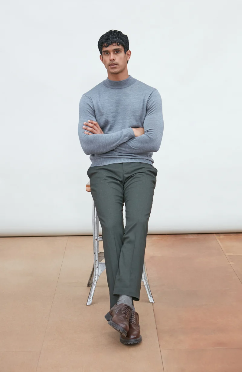 Mens Extra Fine Merino Wool Mock Turtleneck Jumper
