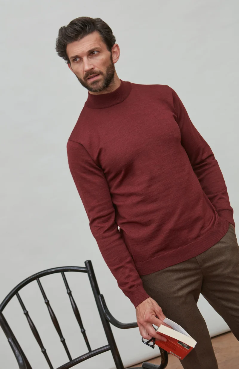 Mens Extra Fine Merino Wool Mock Turtleneck Jumper