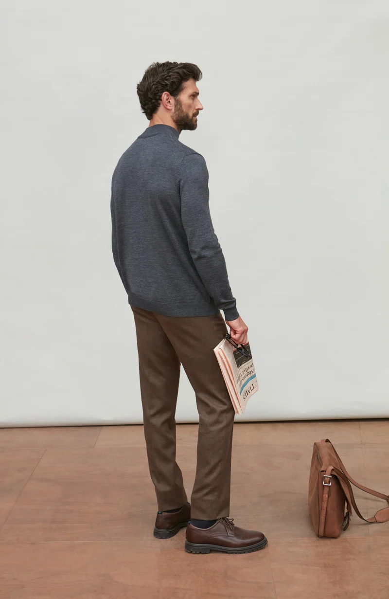 Mens Extra Fine Merino Wool Mock Turtleneck Jumper