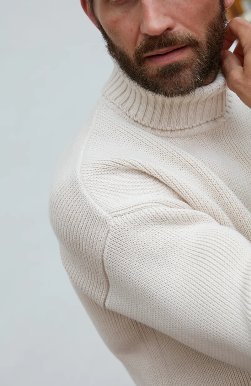 Mens Heavyweight Cotton Submariner Roll Neck Jumper