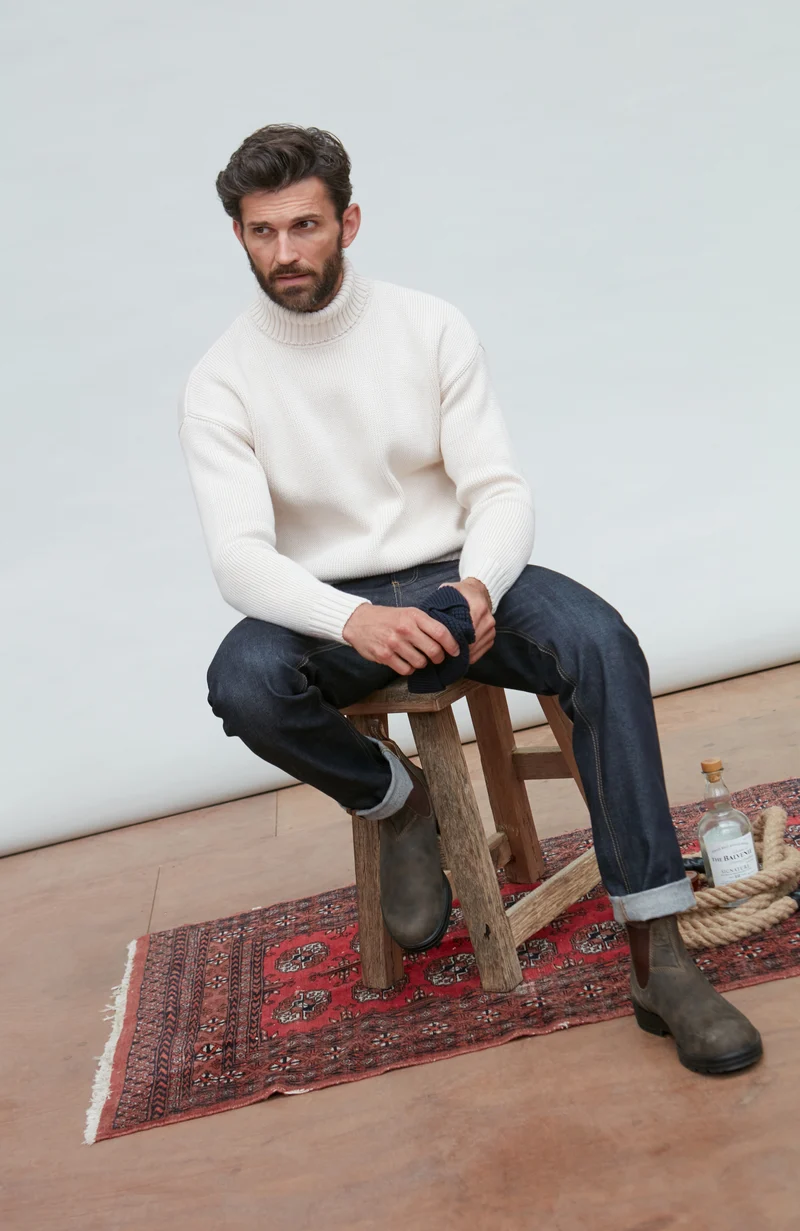 Mens Heavyweight Cotton Submariner Roll Neck Jumper