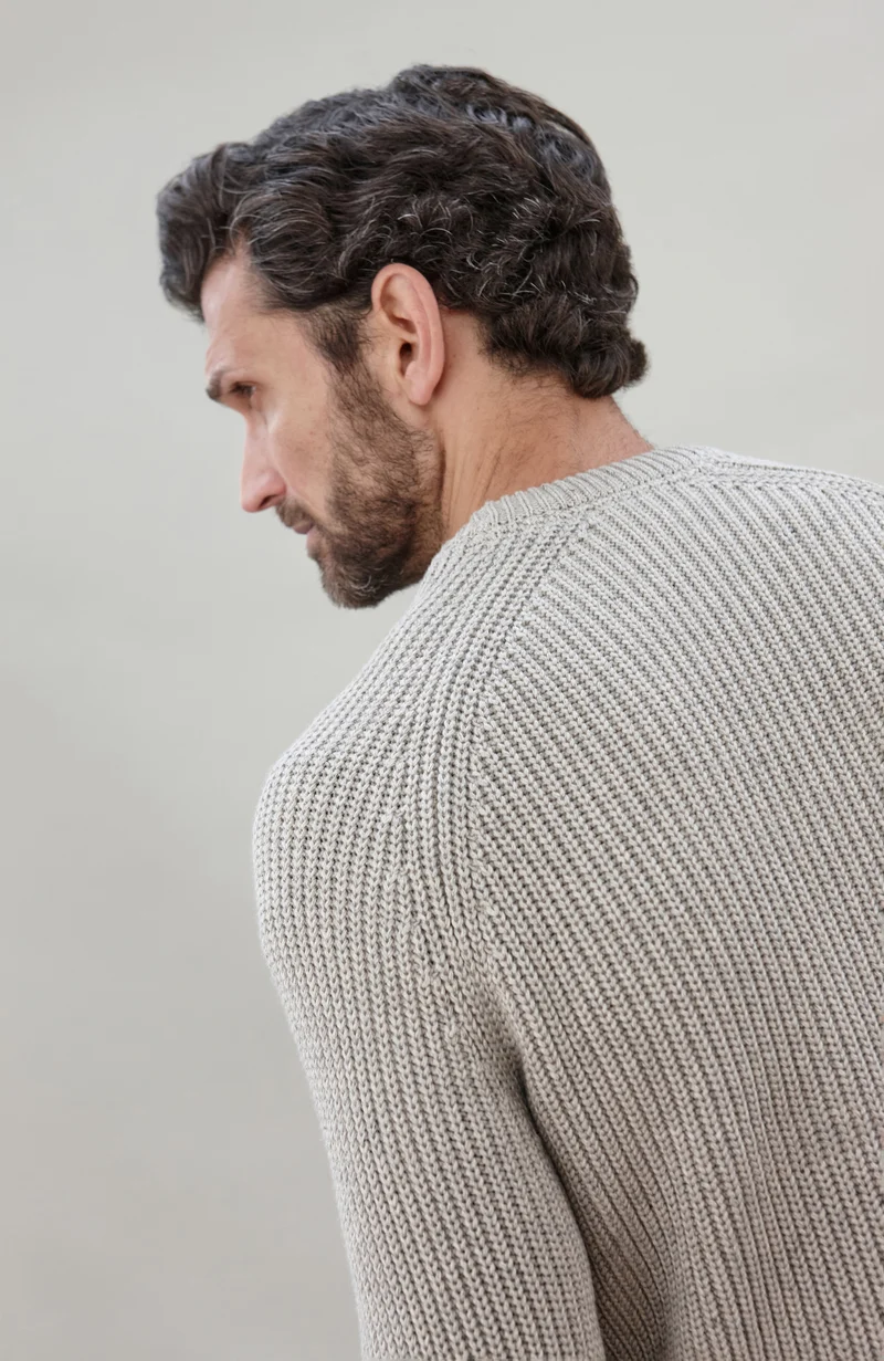 Mens Heavyweight Cotton Fisherman Rib Knit Jumper