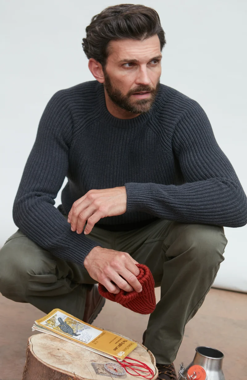 Mens Heavyweight Cotton Fisherman Rib Knit Jumper