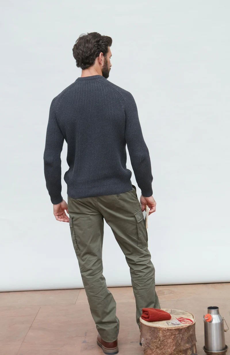 Mens Heavyweight Cotton Fisherman Rib Knit Jumper