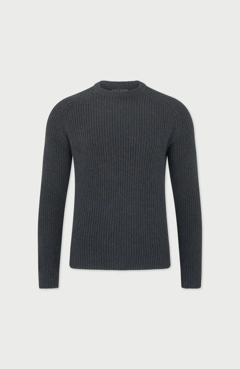 Mens Heavyweight Cotton Fisherman Rib Knit Jumper