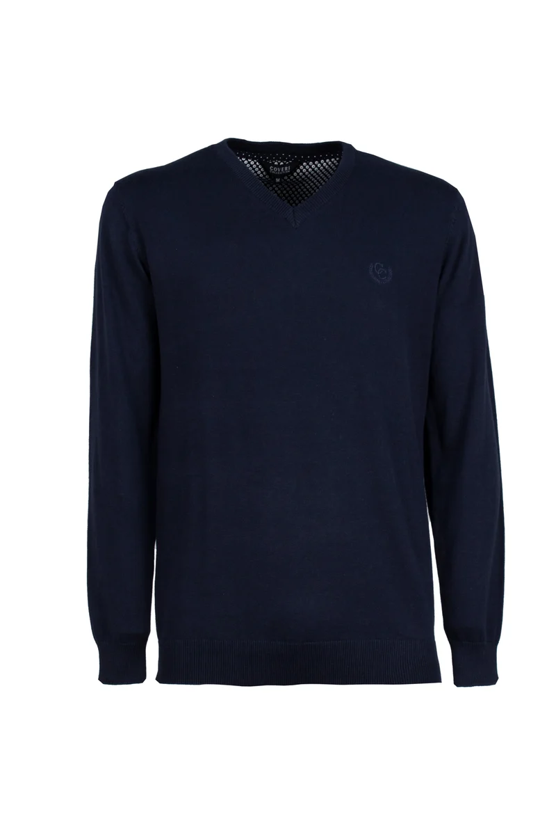 Pullover scollo a v in puro cotone con ricamo ton sur ton
