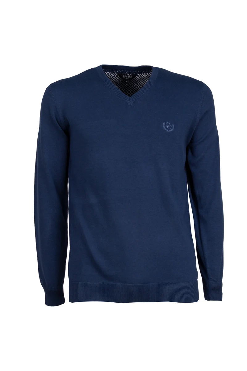 Pullover scollo a v in puro cotone con ricamo ton sur ton