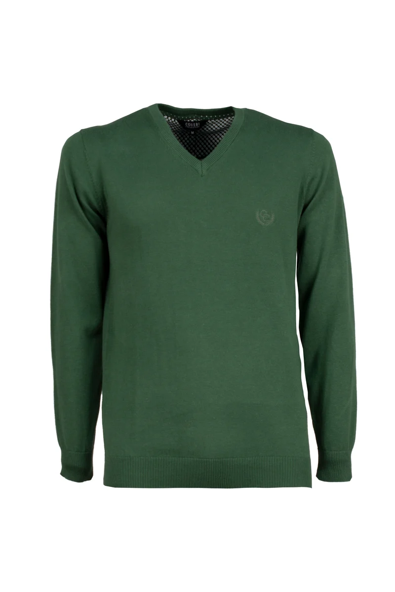 Pullover scollo a v in puro cotone con ricamo ton sur ton