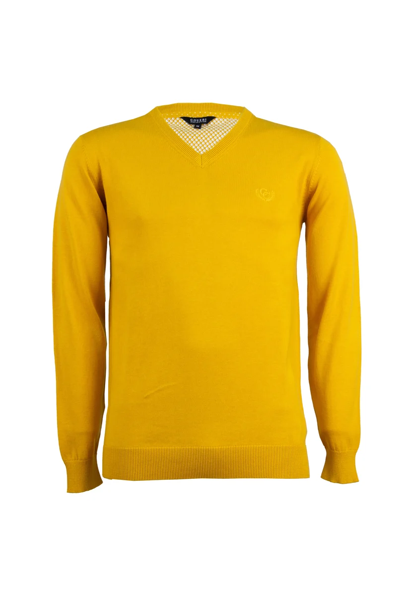Pullover scollo a v in puro cotone con ricamo ton sur ton