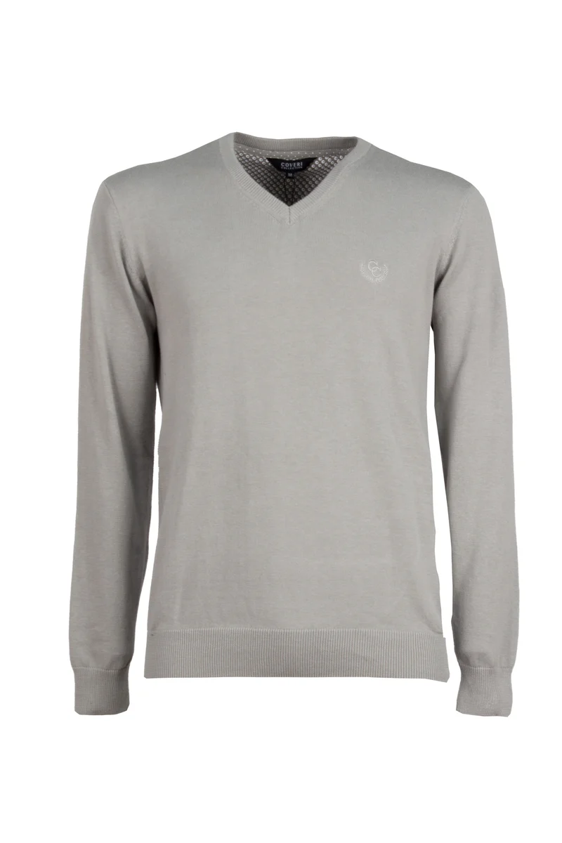 Pullover scollo a v in puro cotone con ricamo ton sur ton