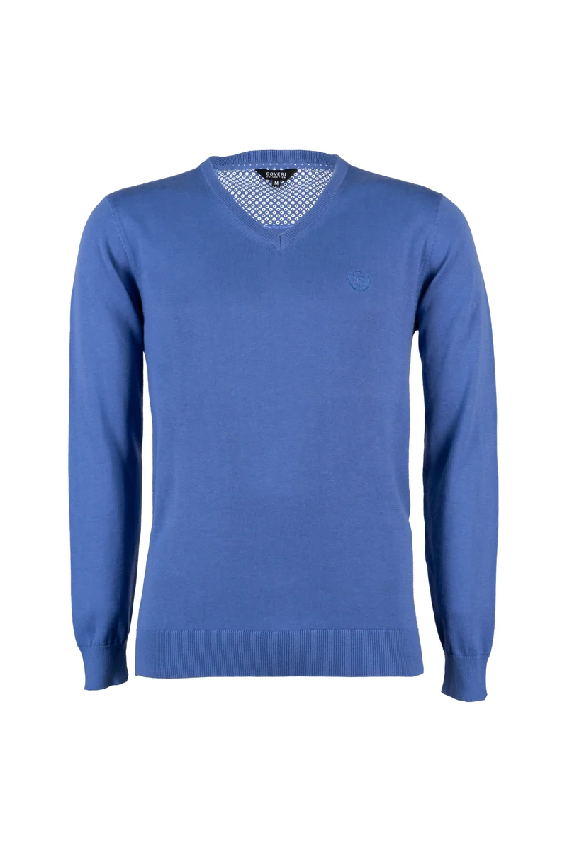 Pullover scollo a v in puro cotone con ricamo ton sur ton