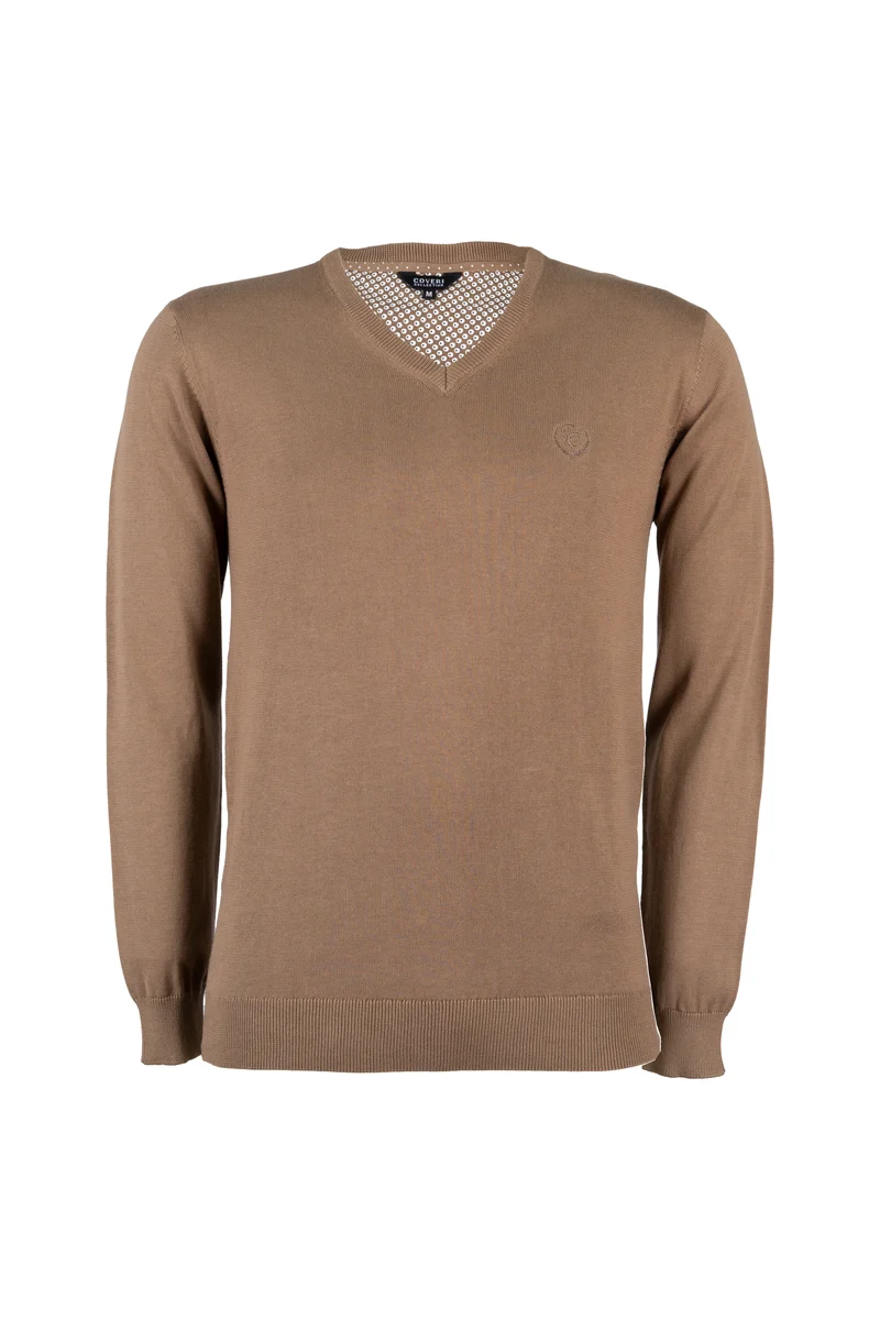 Pullover scollo a v in puro cotone con ricamo ton sur ton