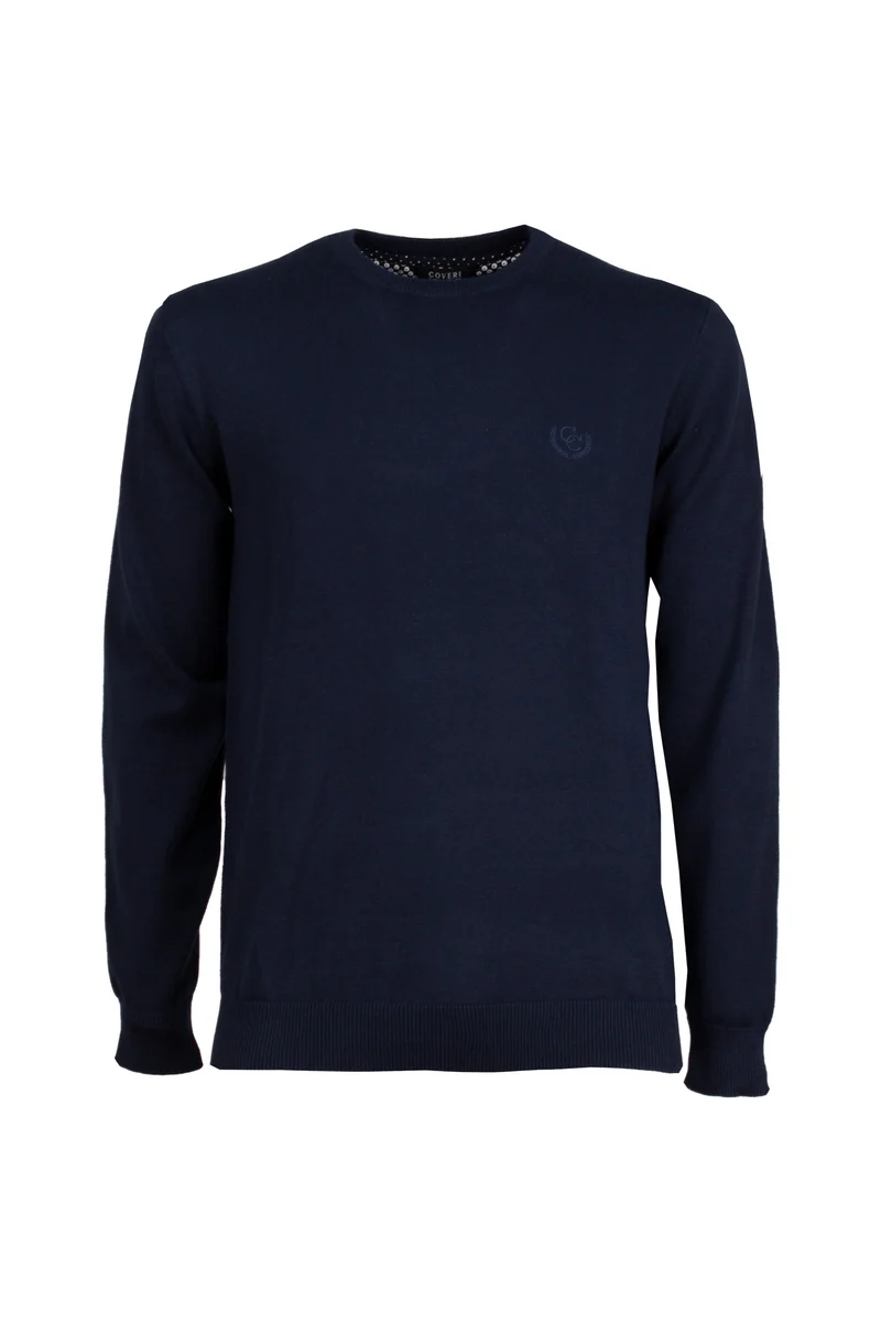 Pullover girocollo uomo in puro cotone con ricamo ton sur ton