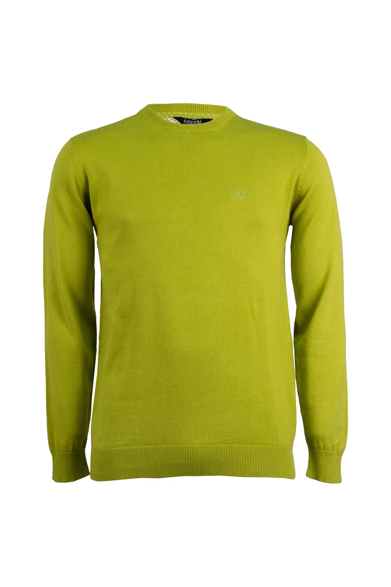 Pullover girocollo uomo in puro cotone con ricamo ton sur ton