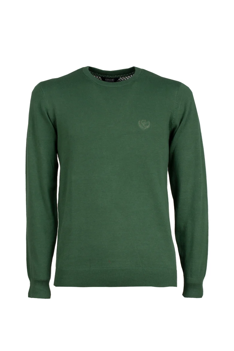 Pullover girocollo uomo in puro cotone con ricamo ton sur ton