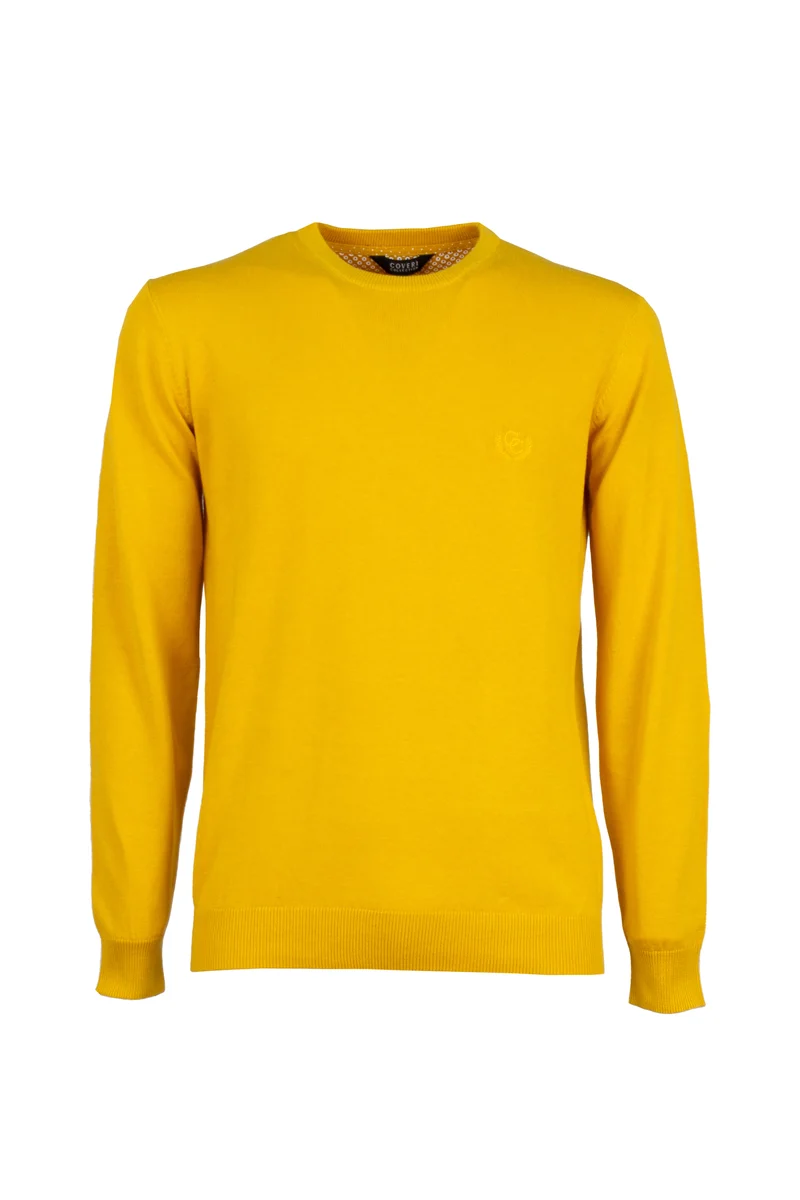 Pullover girocollo uomo in puro cotone con ricamo ton sur ton