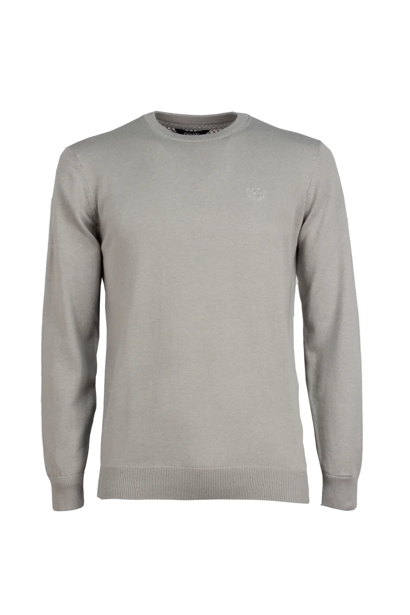 Pullover girocollo uomo in puro cotone con ricamo ton sur ton