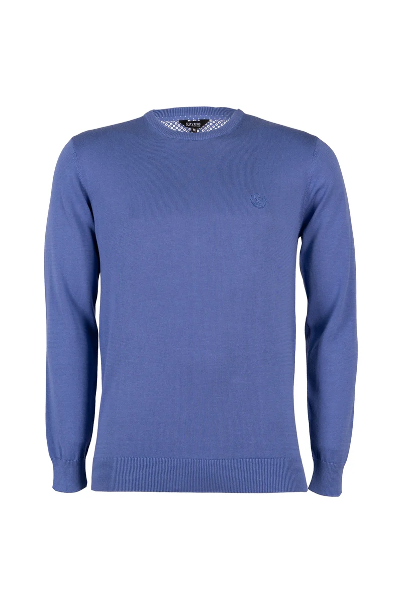 Pullover girocollo uomo in puro cotone con ricamo ton sur ton