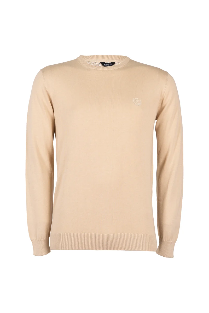 Pullover girocollo uomo in puro cotone con ricamo ton sur ton