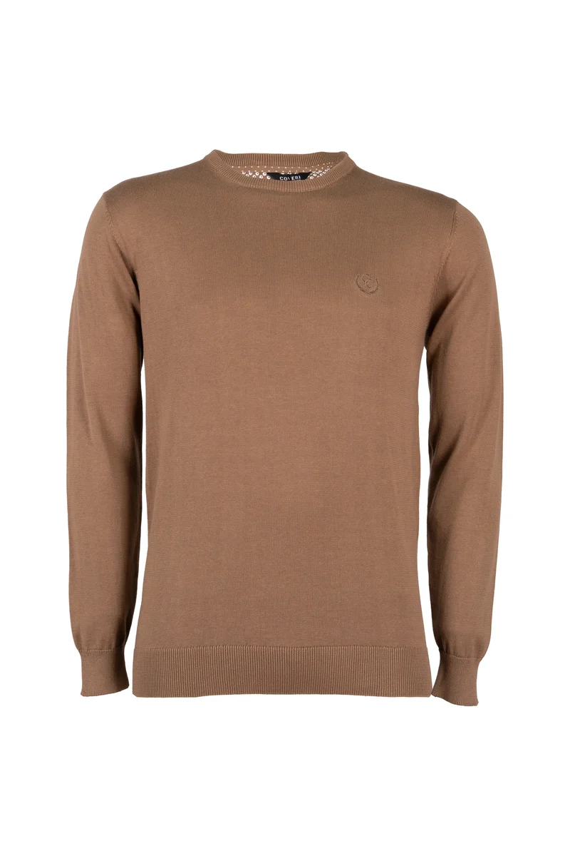 Pullover girocollo uomo in puro cotone con ricamo ton sur ton
