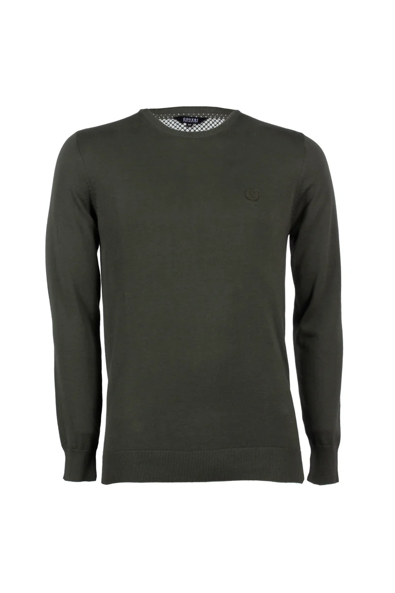 Pullover girocollo uomo in puro cotone con ricamo ton sur ton