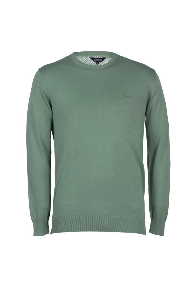 Pullover girocollo uomo in puro cotone con ricamo ton sur ton