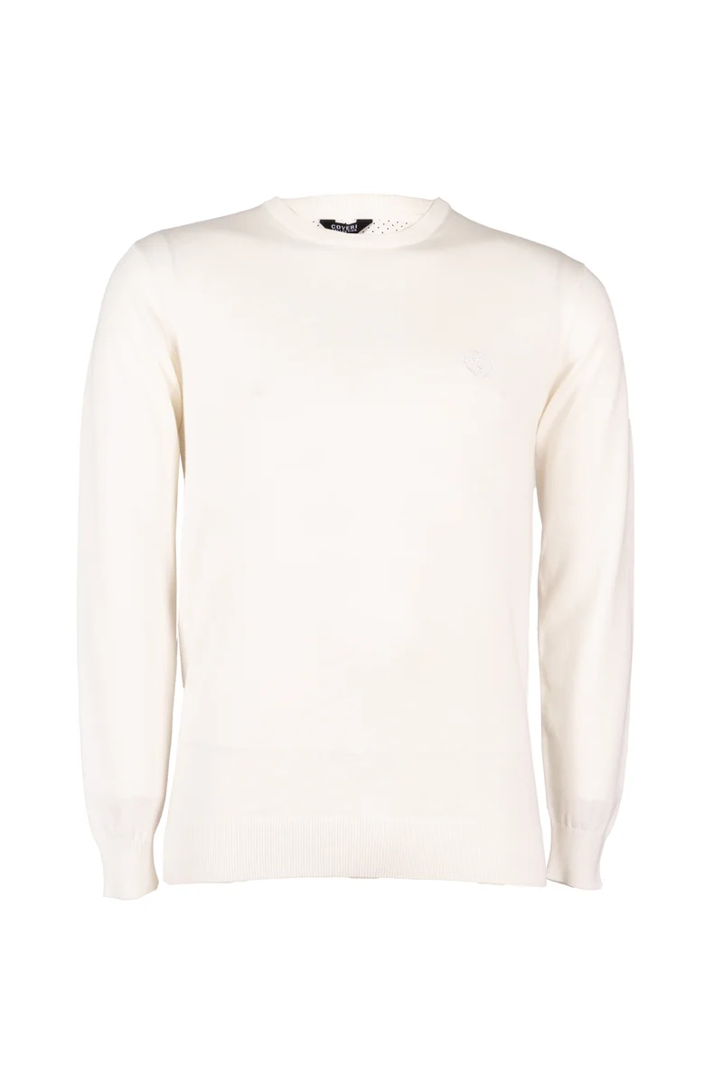 Pullover girocollo uomo in puro cotone con ricamo ton sur ton