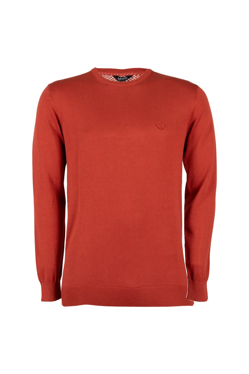Pullover girocollo uomo in puro cotone con ricamo ton sur ton