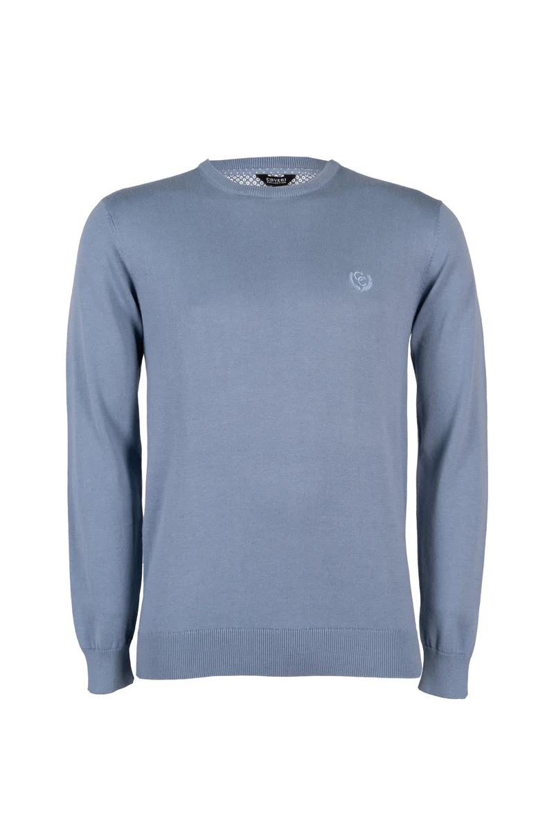 Pullover girocollo uomo in puro cotone con ricamo ton sur ton