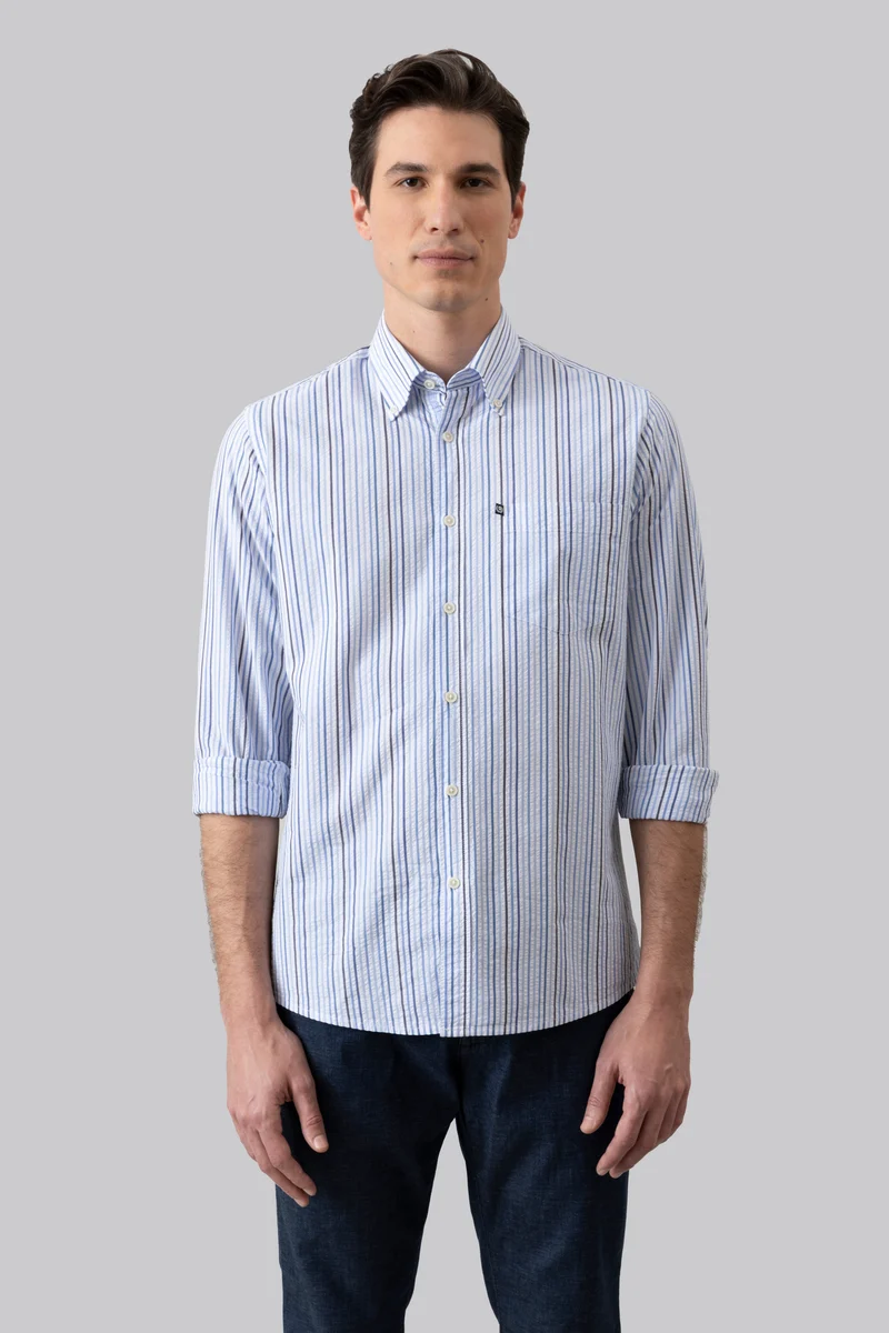 Camicia rigata button down in seer sucker