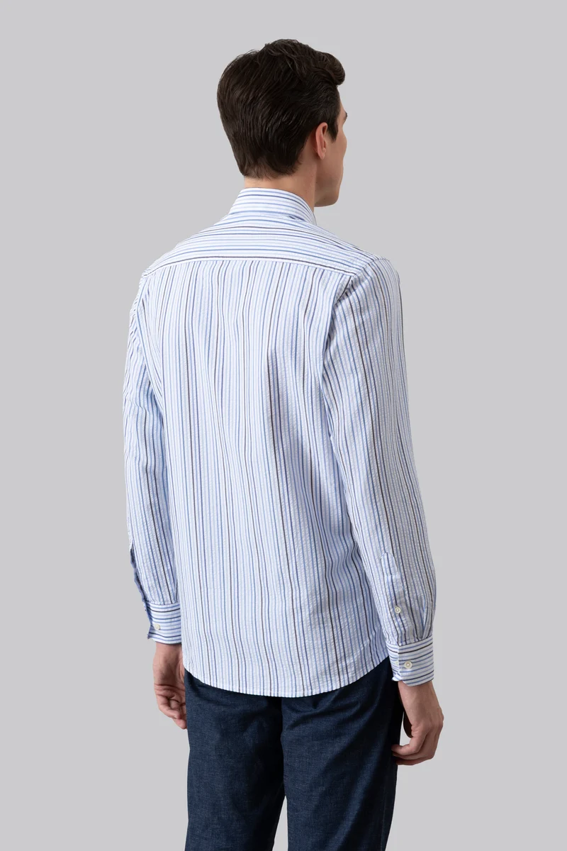 Camicia rigata button down in seer sucker