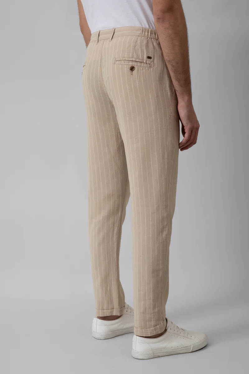 Pantalaccio in misto lino cotone riga beige e sabbia