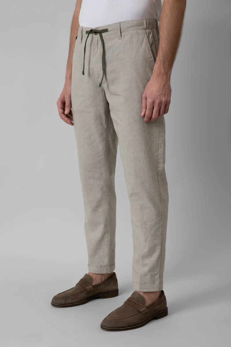 Pantalaccio in misto lino cotone micro fantasia pied de poule