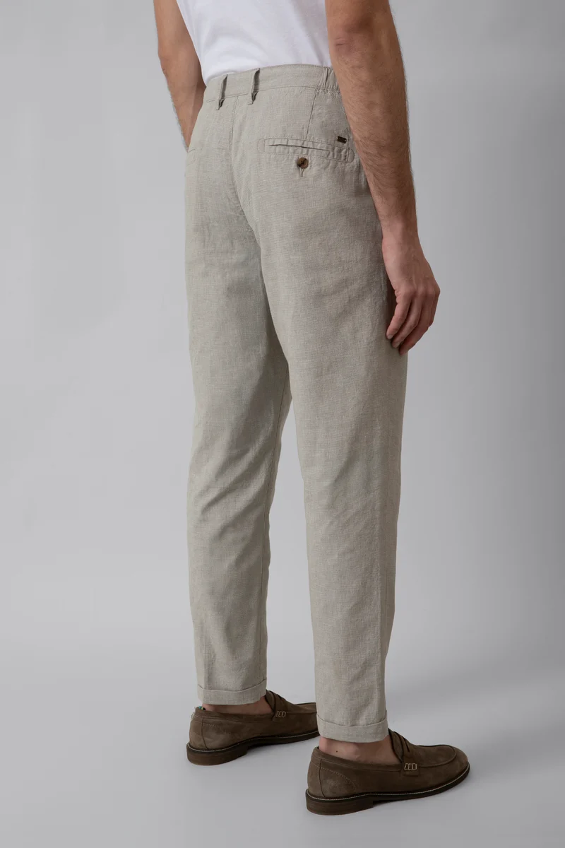 Pantalaccio in misto lino cotone micro fantasia pied de poule