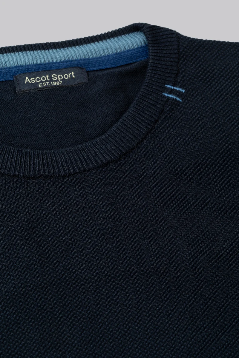 Maglia girocollo con punto jacquard sul davanti e contrasti colorati
