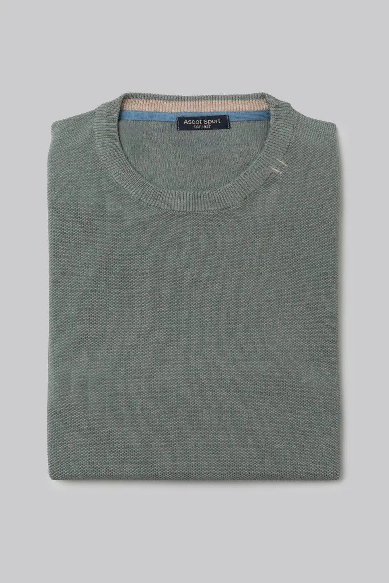 Maglia girocollo con punto jacquard sul davanti e contrasti colorati