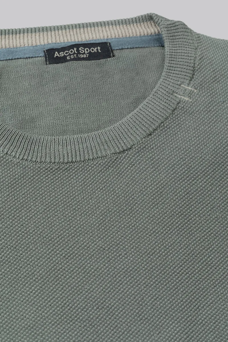 Maglia girocollo con punto jacquard sul davanti e contrasti colorati
