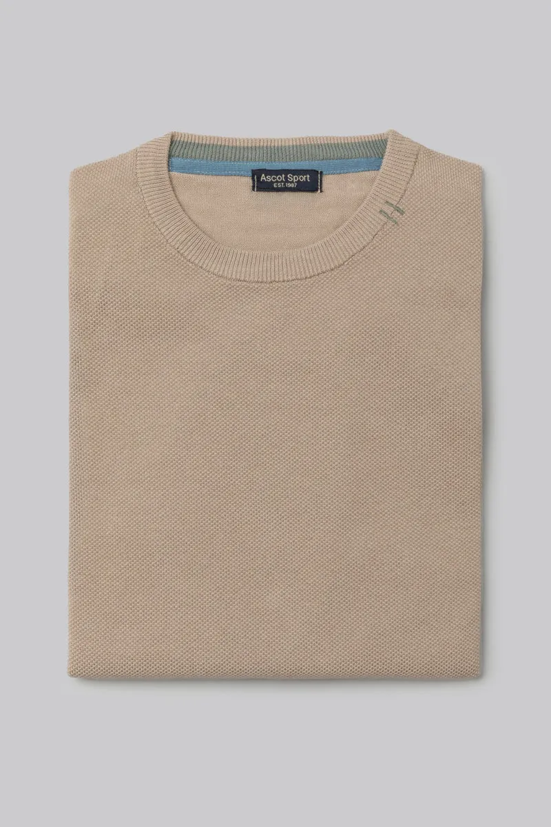 Maglia girocollo con punto jacquard sul davanti e contrasti colorati