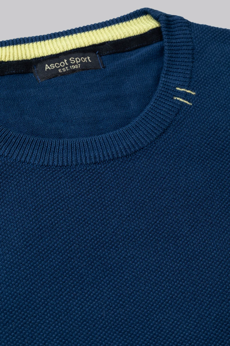 Maglia girocollo con punto jacquard sul davanti e contrasti colorati